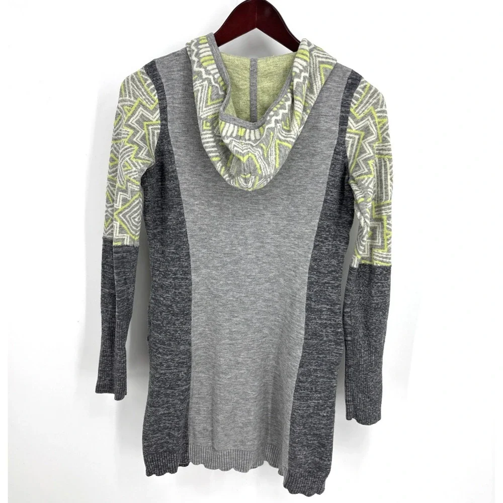 Title Nine Gray Abstract Sleeve Merino Wool Zip Hoodie Sweater Dress Size S FLAW